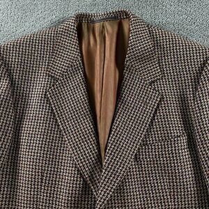 Ermenegildo Zegna Soft Wool Mohair Houndstooth Blazer Men's 44 Red Brown Blue